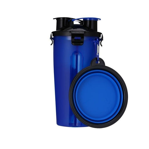 Botella de agua 2 en 1 Yap & Paw, varios colores, liviana, fácil de dispensar, apta para viajes, sin BPA, cuencos plegables, capacidad de agua de 350 ml, capacidad de croquetas de 250 g, duradera