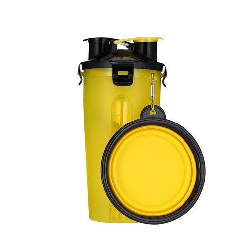 Botella de agua 2 en 1 Yap & Paw, varios colores, liviana, fácil de dispensar, apta para viajes, sin BPA, cuencos plegables, capacidad de agua de 350 ml, capacidad de croquetas de 250 g, duradera