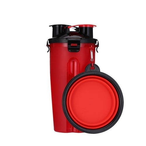 Botella de agua 2 en 1 Yap & Paw, varios colores, liviana, fácil de dispensar, apta para viajes, sin BPA, cuencos plegables, capacidad de agua de 350 ml, capacidad de croquetas de 250 g, duradera