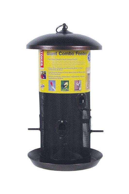 Comedero para pájaros silvestres de gran capacidad de Stokes, compartimentos dobles, resistente a la intemperie, orificios de drenaje, desviador de semillas, duradero