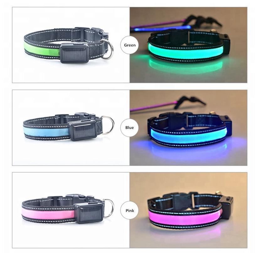 Collar LED para perros TC, varios colores, carga solar/USB, alta visibilidad, dos modos de luz y duradero