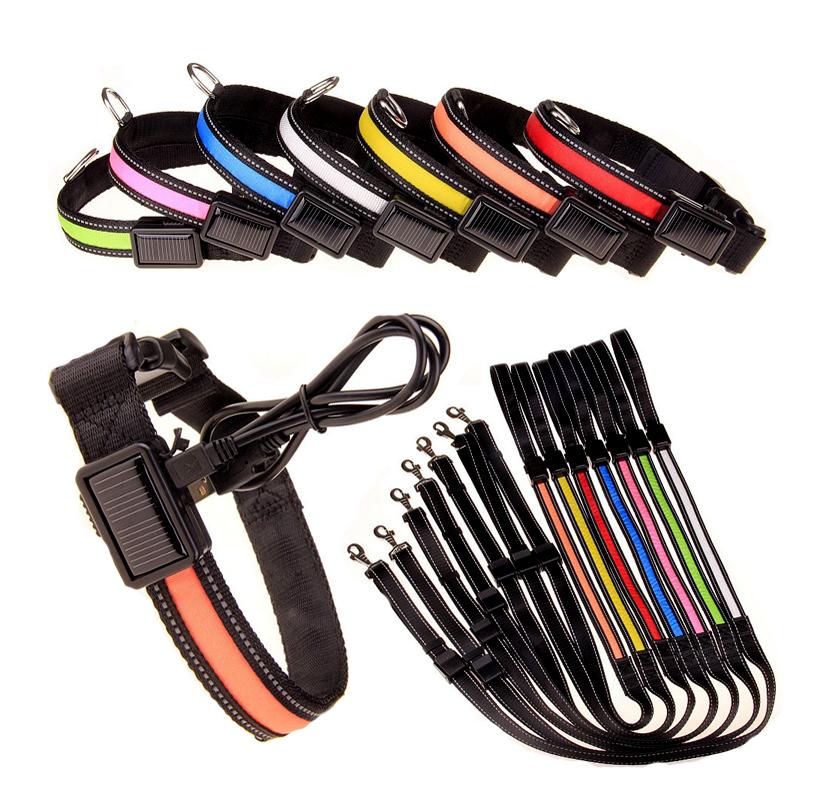 Collar LED para perros TC, varios colores, carga solar/USB, alta visibilidad, dos modos de luz y duradero