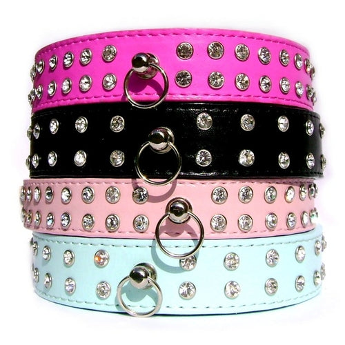 Collar para perro de diseño de lujo SO con cristales brillantes, varios colores, tamaños ajustables, cuero sintético duradero y estilo glamoroso