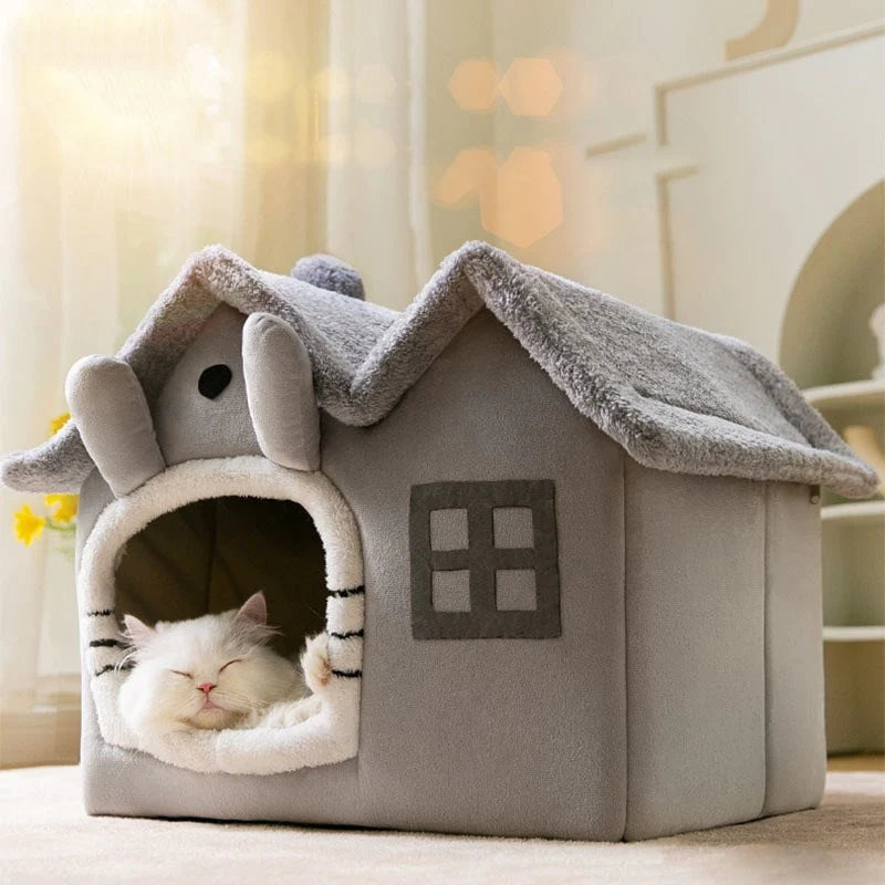 Casa de peluche para mascotas Pandora amarilla, varios colores, techo removible, aislada, tela de felpa y cómoda para mascotas