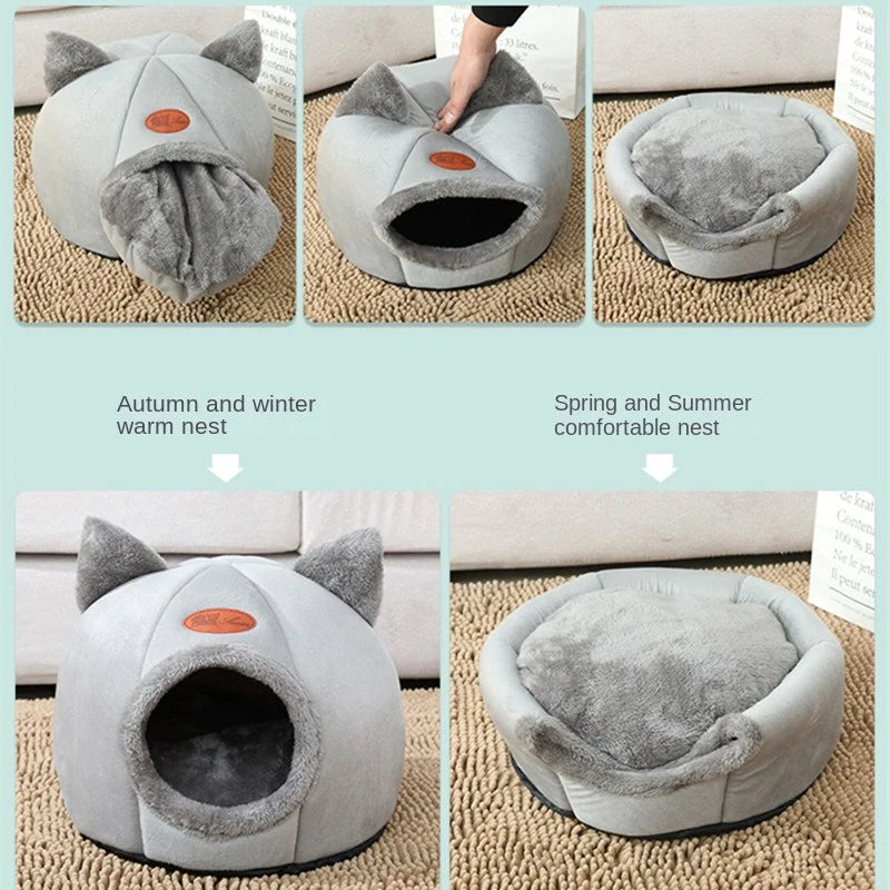 Casa para mascotas Pandora 2 en 1 acogedora, color amarillo, con orejas, varios tamaños, liviana, portátil, tela de algodón, suave y cómoda
