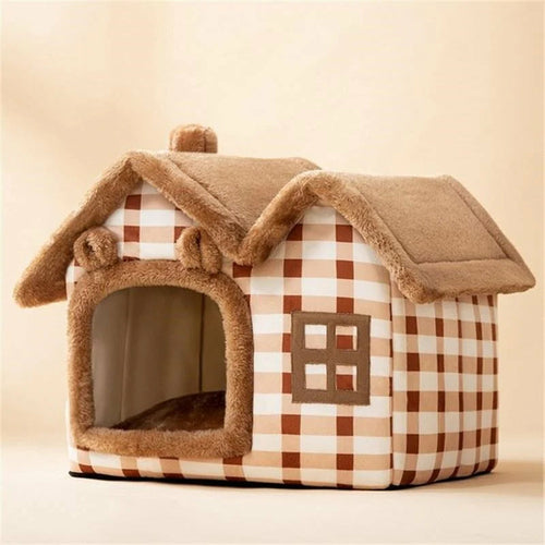 Casa de peluche para mascotas Pandora amarilla, varios colores, techo removible, aislada, tela de felpa y cómoda para mascotas