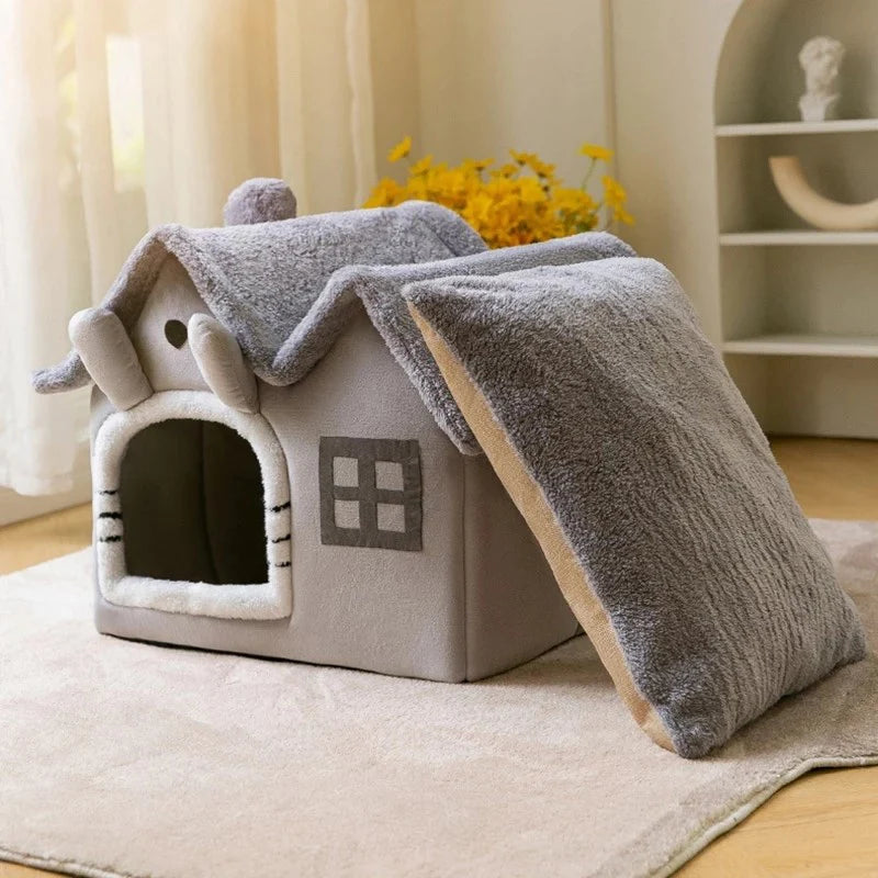 Casa de peluche para mascotas Pandora amarilla, varios colores, techo removible, aislada, tela de felpa y cómoda para mascotas
