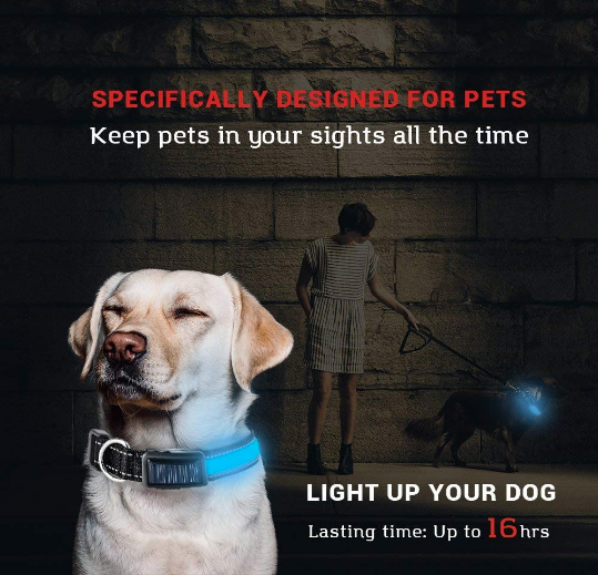 Collar LED para perros TC, varios colores, carga solar/USB, alta visibilidad, dos modos de luz y duradero