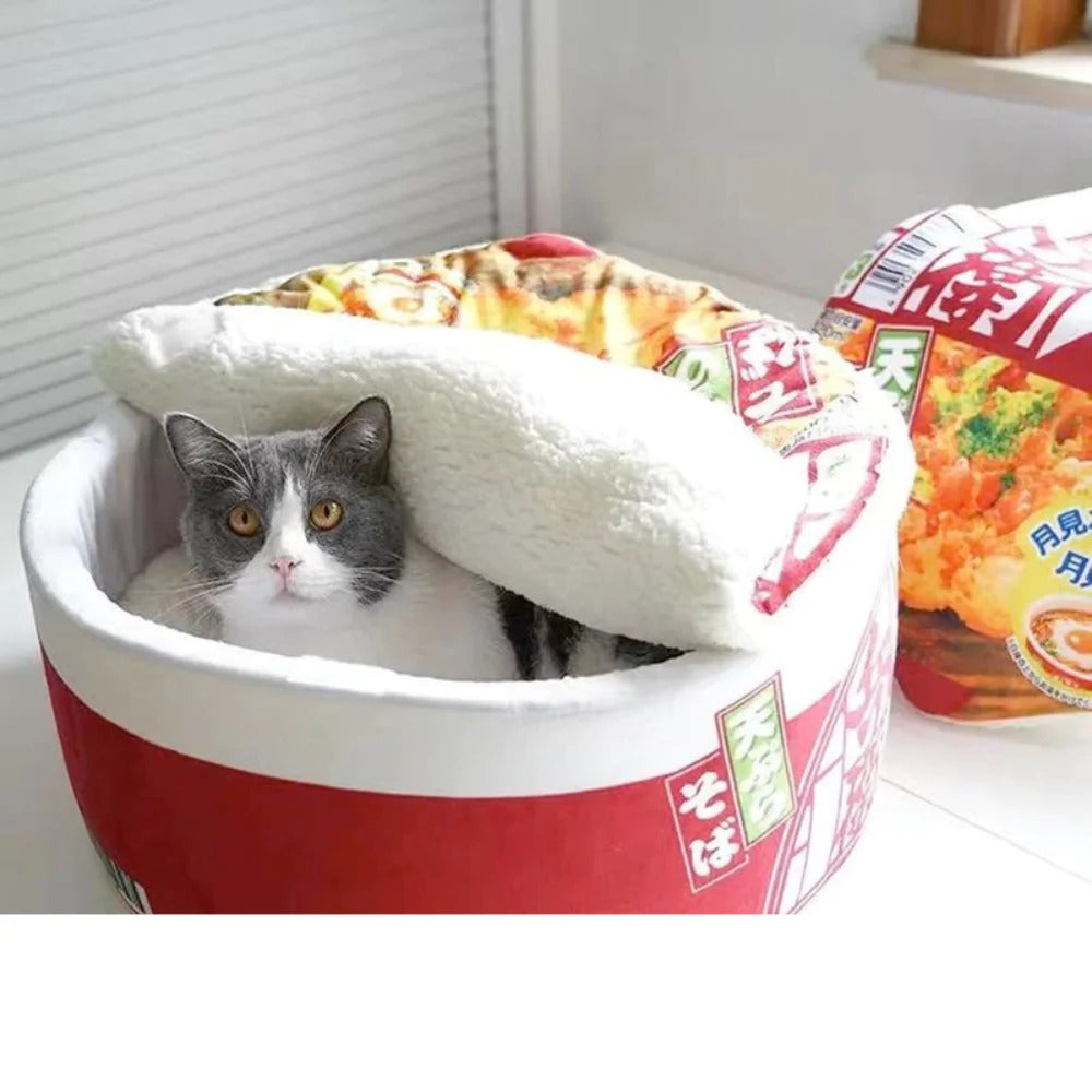 Cama para mascotas de 3 piezas con forma de ramen, color amarillo Pandora, acogedora, con tapa extraíble y forro polar suave para gatos, perros y mascotas pequeñas