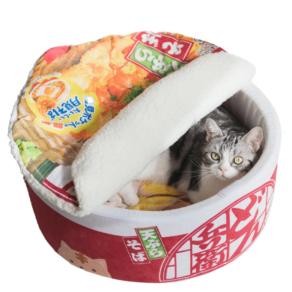 Cama para mascotas de 3 piezas con forma de ramen, color amarillo Pandora, acogedora, con tapa extraíble y forro polar suave para gatos, perros y mascotas pequeñas