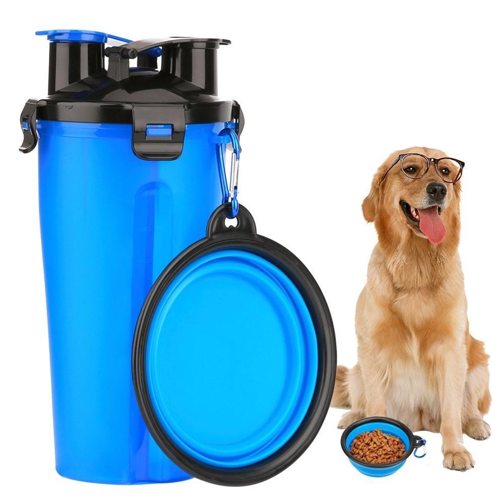 Botella de agua 2 en 1 Yap & Paw, varios colores, liviana, fácil de dispensar, apta para viajes, sin BPA, cuencos plegables, capacidad de agua de 350 ml, capacidad de croquetas de 250 g, duradera