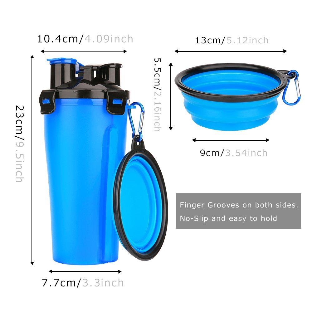 Botella de agua 2 en 1 Yap & Paw, varios colores, liviana, fácil de dispensar, apta para viajes, sin BPA, cuencos plegables, capacidad de agua de 350 ml, capacidad de croquetas de 250 g, duradera