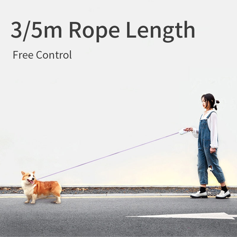 Correa retráctil automática para perros o gatos con iluminación amarilla Pandora, varios colores, bloqueo y frenado con un solo toque, agarre suave, diseño ergonómico, duradera