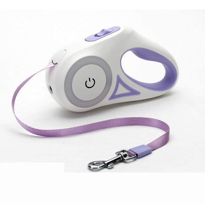 Correa retráctil automática para perros o gatos con iluminación amarilla Pandora, varios colores, bloqueo y frenado con un solo toque, agarre suave, diseño ergonómico, duradera