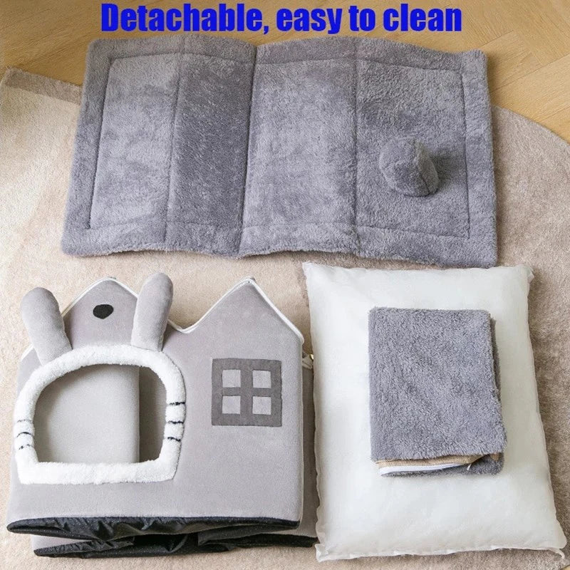 Casa de peluche para mascotas Pandora amarilla, varios colores, techo removible, aislada, tela de felpa y cómoda para mascotas