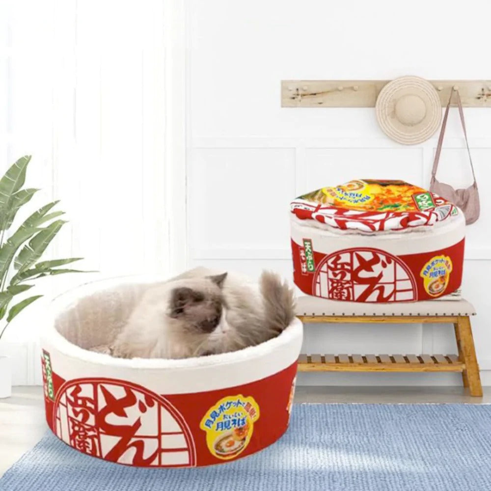 Cama para mascotas de 3 piezas con forma de ramen, color amarillo Pandora, acogedora, con tapa extraíble y forro polar suave para gatos, perros y mascotas pequeñas